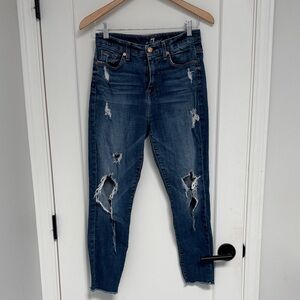 7 For All Mankind Medium Blue Ripped Skinny Jeans